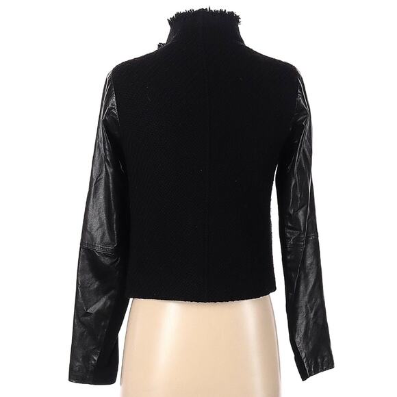 XS Vince black tweed & faux leather wool blend moto jacket with pockets - Picture 5 of 9